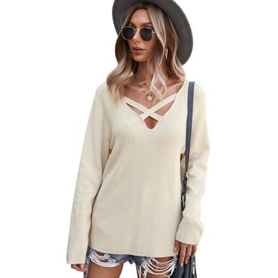 China 2022 Autumn Winter New Anti-wrinkle Sweater Sexy Blouse Loose V-Neck Long Sleeve Sweater With Long Dress Knit Sweater For Women for sale