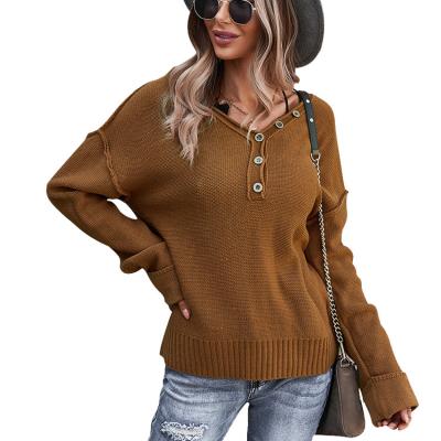 China 2021 New Anti-wrinkle women's single button neck beige knit sweater custom made for women and me for sale