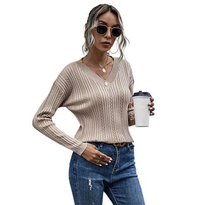 China 2021 Autumn/Winter Slim V-Neck Sweater Women Sweater Anti-wrinkle V-Neck Fuzzy Slim Fit Knit Cable Sweater Custom Made Top for sale