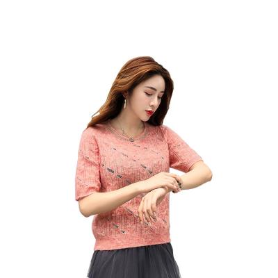 China QUICK DRY Breathable Plus Size V-Neck Ladies Tops Long Hollow Letter Pink Women Casual Slim Good Quality Spring Sweater Fashion Shirt for sale