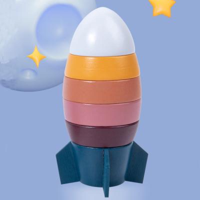 China TOY Baby Wooden Toys Kids MODEL stacking blocks Rocket Montessori Blocking Building Toys for sale