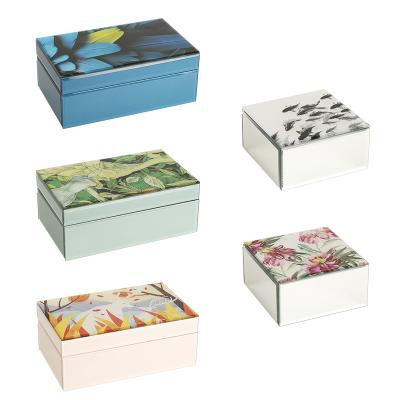 China Newest Luxury Multicolor Craft Gifts Glass Painted Jar Storage Square Jewelry Box for sale