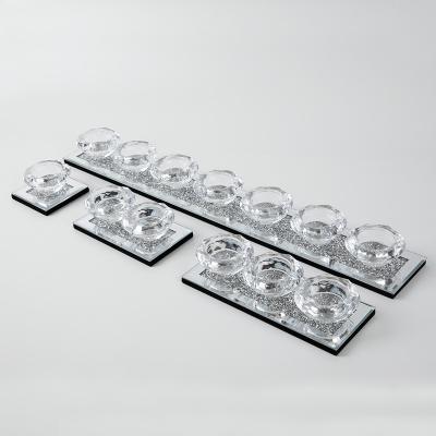 China Custom Claasic Rhinestones Transparent Round Glass Crystal Candle Holder For Home Decoration for sale