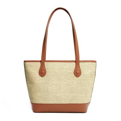 China 2022 wholesale and custom-made PORTABLE new fashion tote bag straw with shoulder bag real leather luxury women's handbag for sale