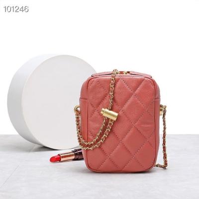 China 2021 High Quality Wholesale Cowhide Caviar Small Shoulder Chain Designer Cell Phone Leather Bag For Girls Luxury Ladies Cross Body Bag for sale