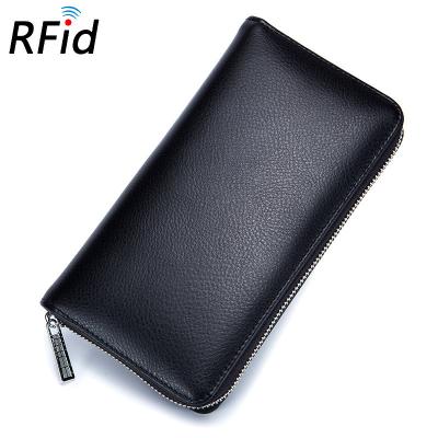 China Wholesale Genuine Leather Multifunctional Men's RFID Card Holder Large Capacity Card Case Women's Wallet Card Slots Along for sale