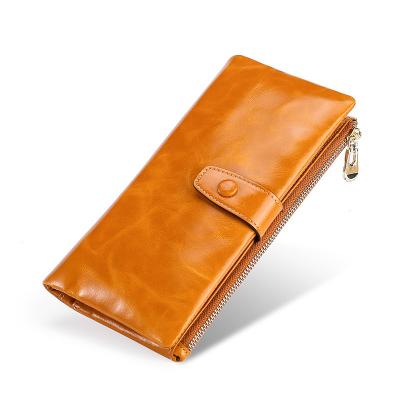 China Vintage Genuine Leather Multi-Function Women's Clutch Multi-Function Wholesale RFID Women's Long Wallet Wallet for sale