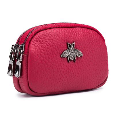 China New Genuine Leather Women's Coin Bag Double Zipper Ladies Coin Pouch New Mini Purse Wholesale Coin Convenient for sale