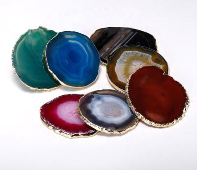 China Hot Semi Precious Stone Cup Mat Natural Agate Stone Slice 2022 Europe Style Agate Coaster Decorative for sale