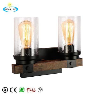 China Traditional Farmhouse Bathroom Light Fixtures Above 2 Light Rustic Mirror Vanity Light Fixtures With Clear Glass Shade for sale