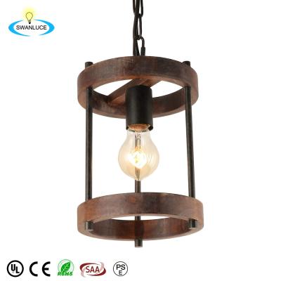 China American Wood Rustic Farmhouse Style 1-Light Dining Room Hanging Light Fixture for Kitchen Island Farmhouse Pendant Light for sale