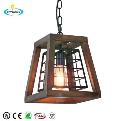 China Retro American Style 1 Light Vintage Farmhouse Rustic Island Light Fixture Hanging Wooden Pendant Light for sale