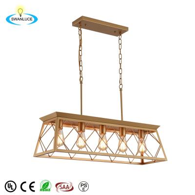 China Modern Appearance Five Modern Rectangular Lamp Holder Kitchen Living Room Ceiling Chandelier Gold for sale