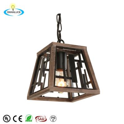 China Rustic Trapezoid Shape Unique Hanging Kitchen Island Chandelier for Dining Room Foyer Hallway Rustic Black Wood Pendant Lighting for sale