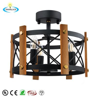 China Modern Modern Farmhouse Ceiling Lamp Metal Round Shade 3 Lights Matte Black Finish Ceiling Chandelier for sale