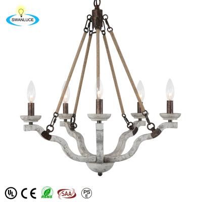 China Modern Living Room Bedroom Candle Chandelier Hemp Rope Five Lamp Ceiling Chandelier for sale