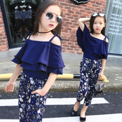 China czm11988a casual korean girl sets off the shoulder girls sets chiffon girls costumes for sale