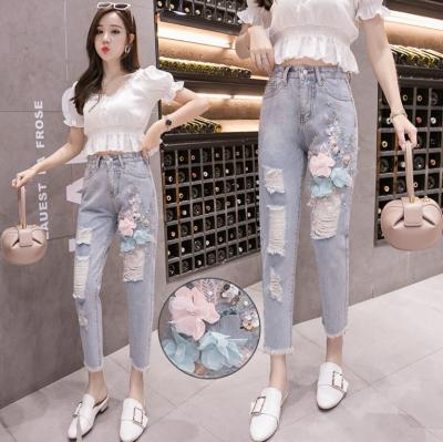 China Breathable czm12202a Latest Women Pants Summer Female Hole Ladies Pants for sale