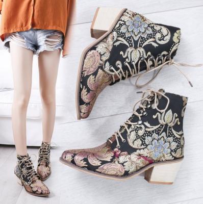 China CZM11702A Ankle Boot Autumn Winter Female Boots Europe Knit Ladies Boots for sale