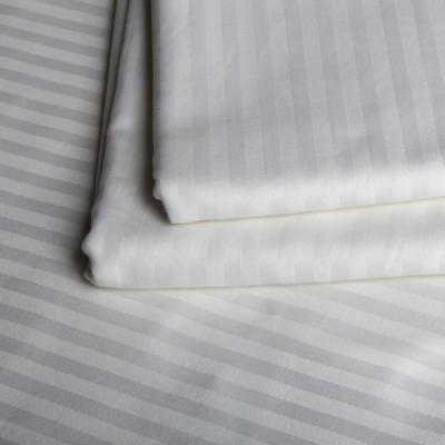 China Cotton / Polyester Shrink-Resistant Fabric Bleached White Satin Stripe 3CM For Hotel Bed Linen for sale