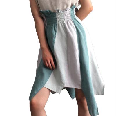 China Anti-Static Women's Clothing Dress 100% Canvas Linen Skirt With Elastic Waist Decorative Border for sale