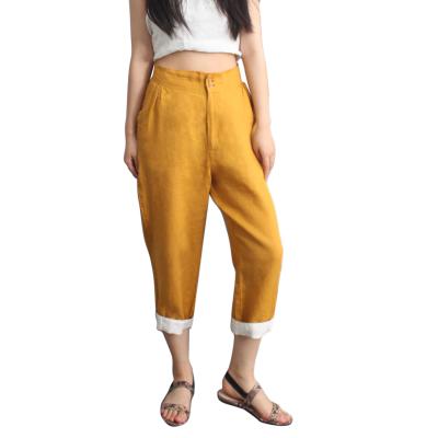 China QUICK DRY Fashion Sheer Canvas Women Pants Linen Pants High Waist for sale