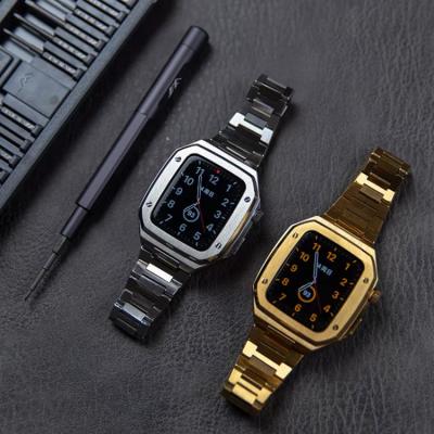 China Stainless Steel Modification Kit For Apple Watch 41mm 45mm Metal Bezel Strap Accessories Stainless Steel Strap Watch Band Rubber Case for sale