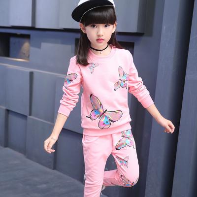 China 2020 Big Girl Casual Sports Costume Butterfly Design Sweatshirt Set For Teenagers Spring Autumn Sportswear for sale