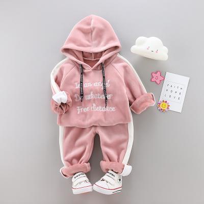 China 2020 Kids Casual Sweatshirt Clothing Set Kid Letter Hooded Tops Pants 2 Piece Clothes For Autumn Winter for sale