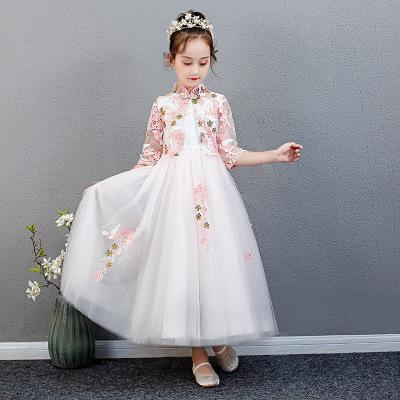 China Latest Breathable Flower Girl Dresses Boutique ChineseStyle Embroidered Girls Dresses Maxi Half Sleeve Girls Dress for sale