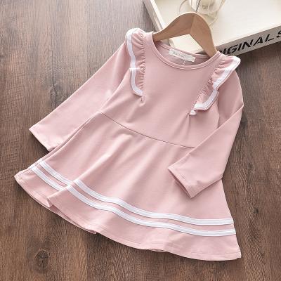 China New Spring Autumn Girls Cotton Breathable Dresses Girl's Pink Ruffles Dress Clothes Big Kids Striped Casual Uniform for sale