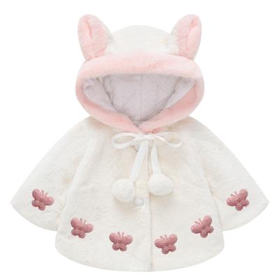 China Breathable Warm Long Sleeve Baby Rabbit Wool Coat Fur Christmas Cape Shawl Thick Cloak For Kids Cute Hooded Jacket for sale