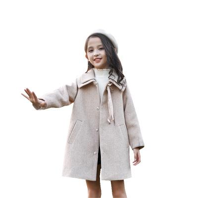 China 2020 Winter Girls Thick Wool Coat Lapel Breathable Mid Length Coat New For 2-7 Years for sale