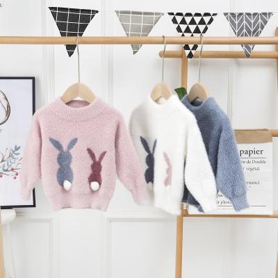 China 2021 Autumn Winter Girls Sweater Cute Breathable Bunny Sweater Light Blue Knitted Sweater for sale