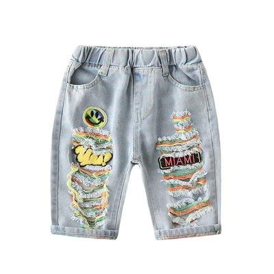 China New Design Boy Denim Shorts Kids Breathable Tassel Embroidery Casual Hip Hop Shorts Shorts With Hole for sale