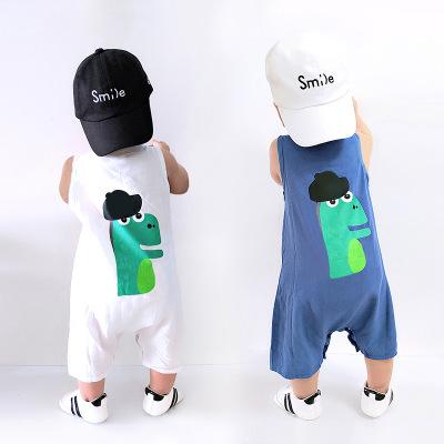 China 0-3T Polyester/Cotton Baby Summer Cartoon Overalls Baby Boy Girl Dinosaur Romper Jumpsuits Cheap Baby Cotton Clothes for sale