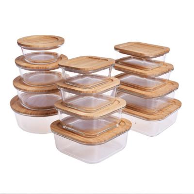 China Microwavable Plastic Freestanding Food Bowl Borosilicate Glass Lid Bamboo Food Container for sale