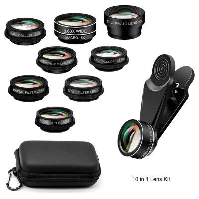 China Easy Universal 10 in 1 Phone Lens Macro Fisheye Star Filter Kaleidoscope Radial Lens Telephoto Lens Wide Angle Kit Telephoto FULL Flow for sale