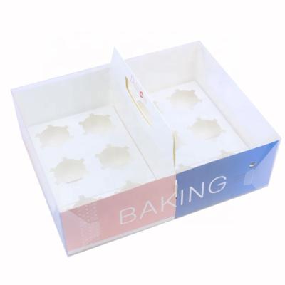 China Recycled materials cake plastic box muffin transparent dessert packaging pastry 2 4 6 12 grid baking box for sale