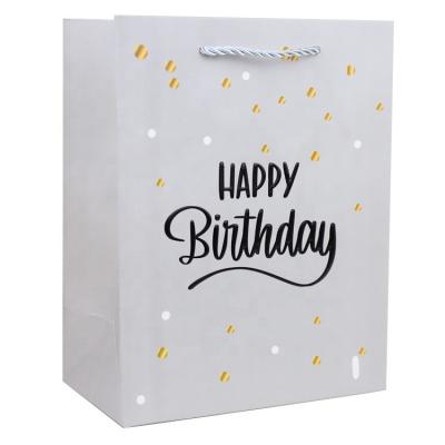 China Recyclable Recyclable In Stock Happy Birthday Party Food Jewelry Gift Packaging Bag Shopping Paper Bag for sale