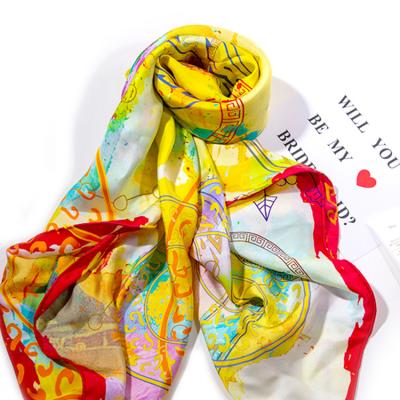 China 2021 Soft Elegant Luxury Printed Silk Floral Print Scarf Long Shawl Hijab Chiffon Scarf Multifunctional Silk Handbag Tank Top Fabric for sale