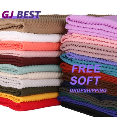 China Elegant Lady Wholesale Cheap Pleated High Quality Cotton Hijab Head Wrap Scarf Women Fashion Simple Crumpled Headscarf for sale