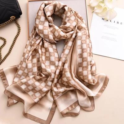 China Long 130cm Brand Twill Scarf Women Bandana Square Scarf Silk Design Floral Long Scarves For Shawl Ladies Fashion Echarpe for sale