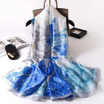 China Fashion long women flower summer beach silk shawl scarves 160x50CM long wrap ladies shawl scarves printing soft simulation scarf for sale