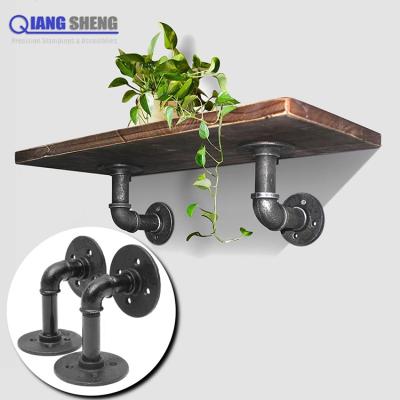 China Custom Decorative Rustic Industrial Powder Coated Black Metal Iron Wall Mounted Round Pipe Shelf Frames Custom Size for sale