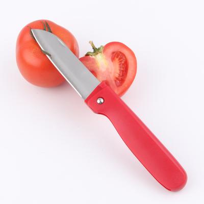 China Sustainable popular design stainless steel folding paring knife, fruit knife with plastic handle for sale