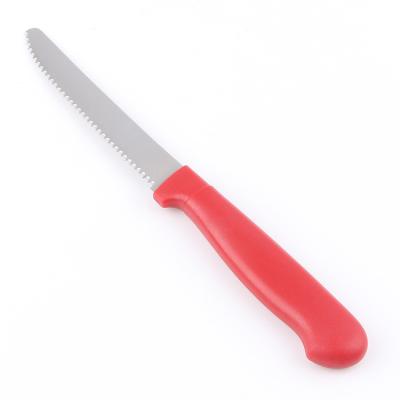 China Sustainable Kitchen Cooking Knife Red Color Cooking Plastic Knives Slicing Peeling Fruit Vegetable Cutter Knife With Teeth for sale