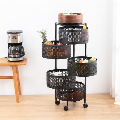 China Viable Kitchen Basket Trolley Fruit Vegetable Storage Rack Rotating Floor Around Household Multifunctional Shelf With Wheels for sale