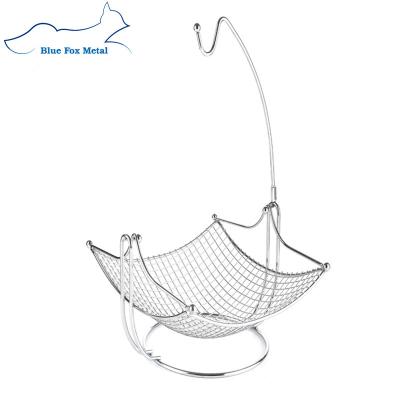 China Viable Steel Wire Mesh Fruit Basket with Detachable Banana Hanger for sale