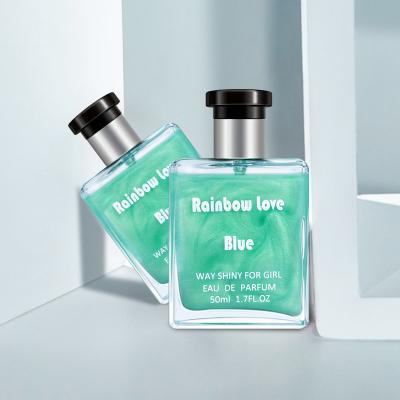 China Beautiful Original Design 50ml High Quality Luxury Spray Glass Perfumes For Women's Love Rainbow Water-blue for sale